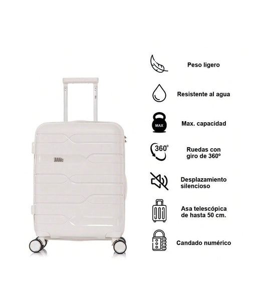 Maleta de Cabine dos Anos 90 55x38x22cm (44L) | Polipropileno | Cadeado Embutido | Branco