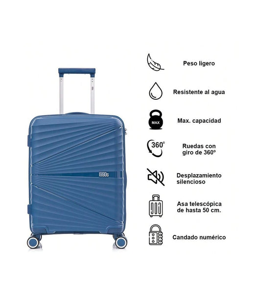 1990s Mala de Cabine 55x39x21,5 cm (46 L) | Polipropileno | Cadeado Integrado | Azul-marinho