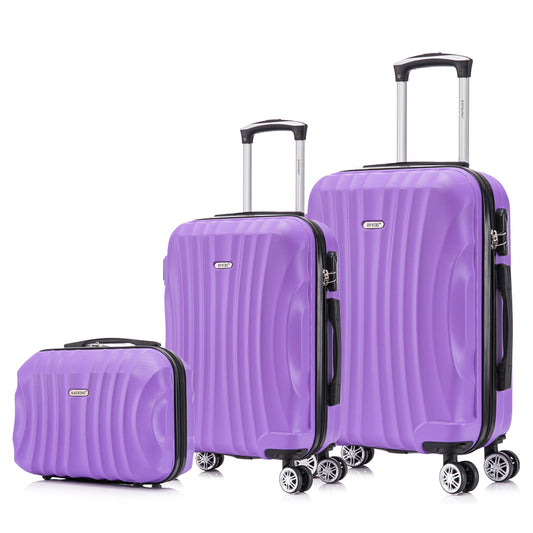 Juego de Maletas ABS Rígida 3 Piezas | Cabina 55cm + Mediana 68cm + Neceser | Morada