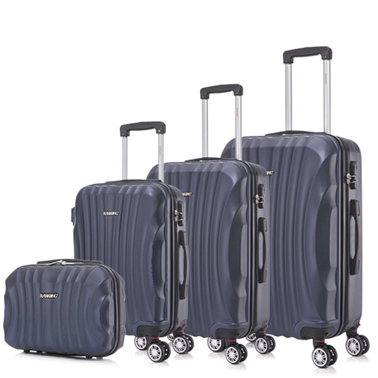 Conjunto de Malas Rígidas em ABS 4 Peças | Cabine 55cm + Média 68cm + Grande 78cm + Nécessaire | Azul-Marinho