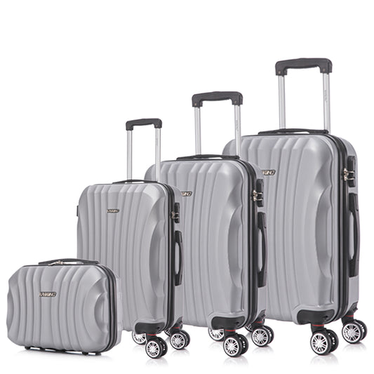 Conjunto de Malas Rígidas em ABS 4 Peças | Cabine 55cm + Média 68cm + Grande 78cm + Nécessaire | Prateada