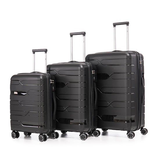 Juego de Maletas Expandibles Polipropileno 3 Piezas | Cabina 55cm + Mediana 65cm + Grande 75cm | Negro