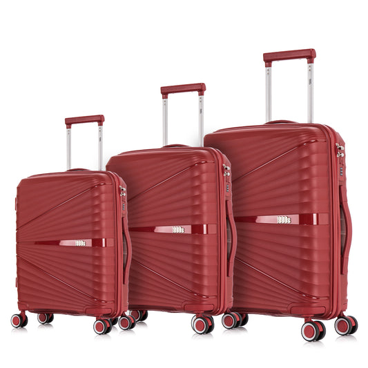 Juego de Maletas Expandibles Polipropileno 3 Piezas | Cabina 55cm + Mediana 65cm + Grande 75cm | Burdeos