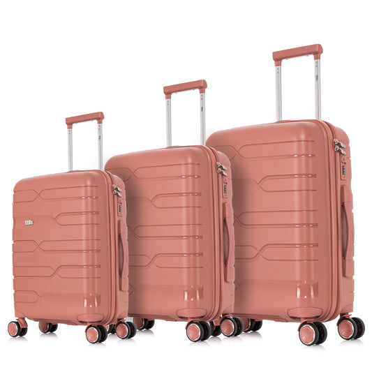 Juego de Maletas Expandibles Polipropileno 3 Piezas | Cabina 55cm + Mediana 65cm + Grande 75cm | RosaDorado