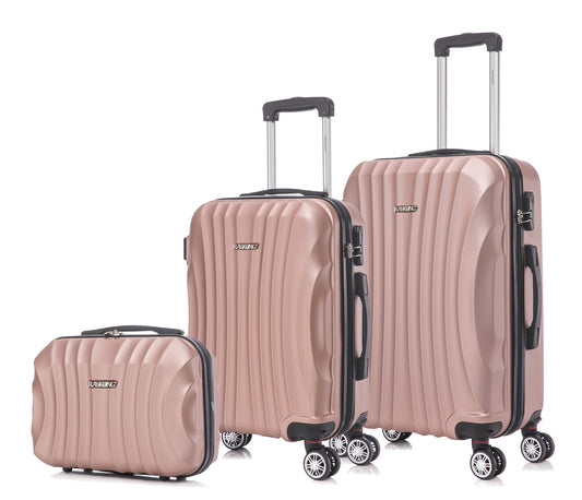 Conjunto de Malas Rígidas em ABS 3 Peças | Cabine 55cm + Média 68cm + Nécessaire | RosaDourado
