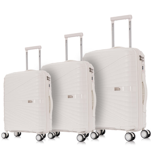 Juego de Maletas Expandibles Polipropileno 3 Piezas | Cabina 55cm + Mediana 65cm + Grande 75cm | Blanco