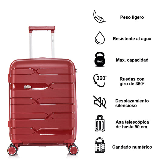 Juego de Maletas Expandibles Polipropileno 3 Piezas | Cabina 55cm + Mediana 65cm + Grande 75cm | Burdeos
