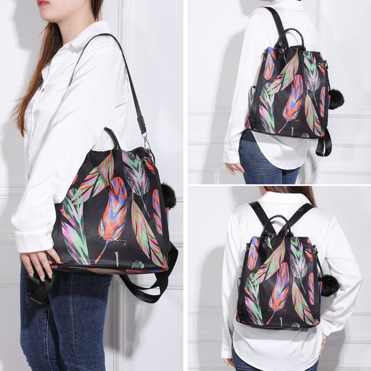 Mochila Antirrobo Impermeable para Mujer (13L) | Convertible en Bolso | Plumas
