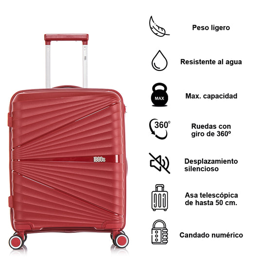 Juego de Maletas Expandibles Polipropileno 3 Piezas | Cabina 55cm + Mediana 65cm + Grande 75cm | Burdeos