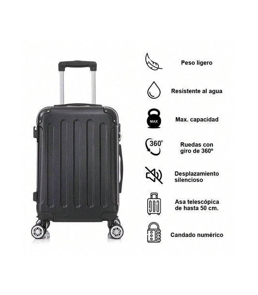 Maleta Cabina ABS 55x40x20cm (40L) | Trolley Equipaje de Mano | 4 Ruedas 360º | Negro