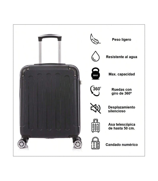 Maleta Cabina ABS 55x40x20cm (44L) | Máxima Capacidad | Candado Incrustado | Negro