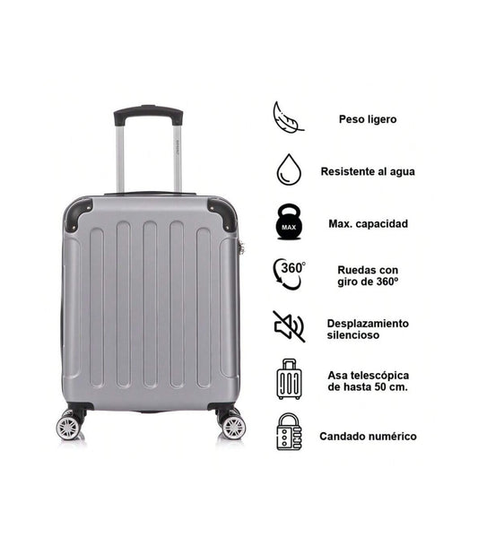 Maleta Cabina ABS 55x40x20cm (44L) | Máxima Capacidad | Candado Incrustado | Plateada