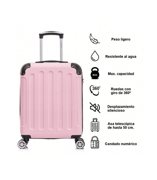 Maleta Cabina ABS 55x40x20cm (44L) | Máxima Capacidad | Candado Incrustado | Rosa