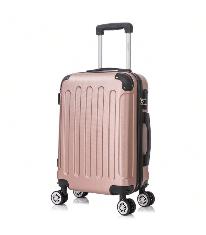 RAYKONG Mala de cabine ABS 55x40x20cm (40L) - Carrinho de bagagem de mão pequeno - 4 rodas duplas giratórias 360° - Ouro rosa