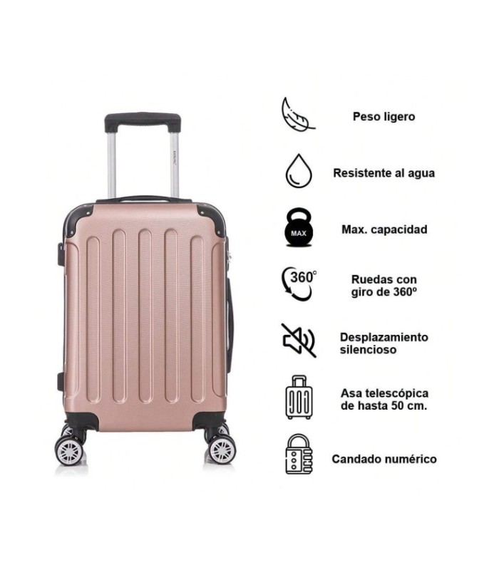 RAYKONG Mala de cabine ABS 55x40x20cm (40L) - Carrinho de bagagem de mão pequeno - 4 rodas duplas giratórias 360° - Ouro rosa