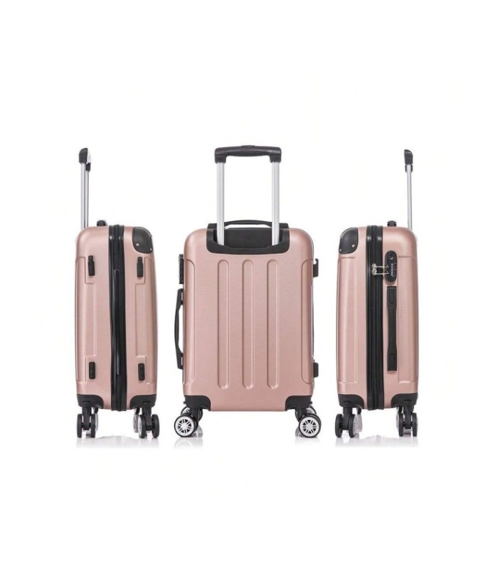 RAYKONG Mala de cabine ABS 55x40x20cm (40L) - Carrinho de bagagem de mão pequeno - 4 rodas duplas giratórias 360° - Ouro rosa