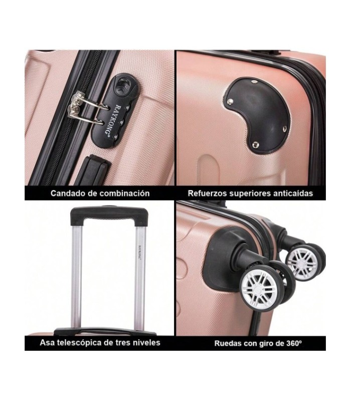 RAYKONG Mala de cabine ABS 55x40x20cm (40L) - Carrinho de bagagem de mão pequeno - 4 rodas duplas giratórias 360° - Ouro rosa