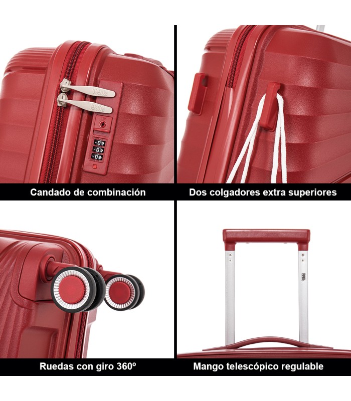1990s Juego de Maletas expandibles Polipropileno 3 Pzas|Cabina 55x39x21.5cm|Mediana 65cm|Grande 75cm - Burdeos