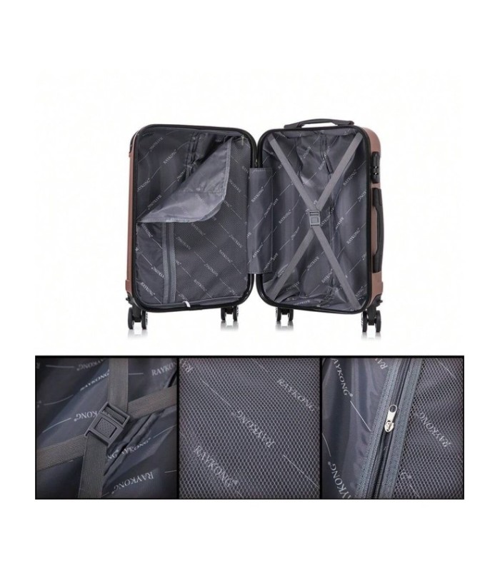 RAYKONG Mala de cabine ABS 55x40x20cm (40L) - Carrinho de bagagem de mão pequeno - 4 rodas duplas giratórias 360° - Ouro rosa