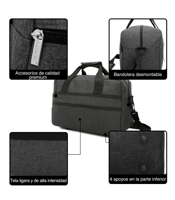 RAYKONG Bolsa de Cabina Ryanair 40x20x25cm Doble cremalleras - Negro