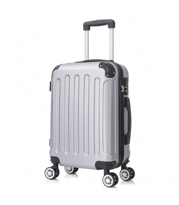 RAYKONG Mala de cabine ABS 55x40x20cm (40L) - Carrinho de bagagem de mão pequeno - 4 rodas duplas giratórias 360° - Prata