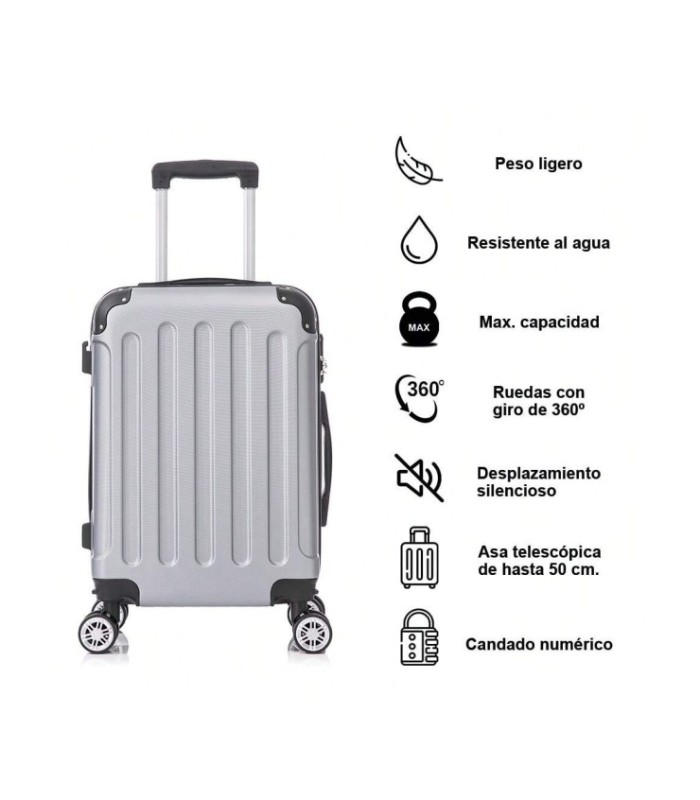 RAYKONG Mala de cabine ABS 55x40x20cm (40L) - Carrinho de bagagem de mão pequeno - 4 rodas duplas giratórias 360° - Prata