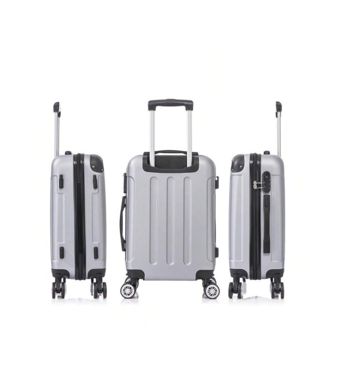 RAYKONG Mala de cabine ABS 55x40x20cm (40L) - Carrinho de bagagem de mão pequeno - 4 rodas duplas giratórias 360° - Prata