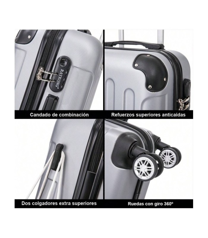RAYKONG Mala de cabine ABS 55x40x20cm (40L) - Carrinho de bagagem de mão pequeno - 4 rodas duplas giratórias 360° - Prata