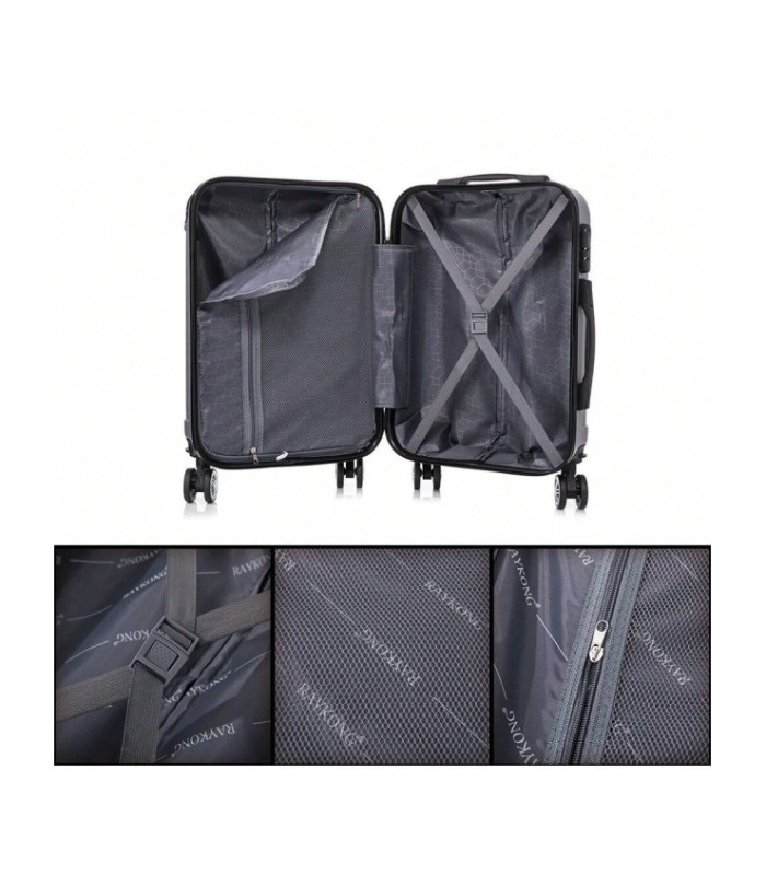 RAYKONG Mala de cabine ABS 55x40x20cm (40L) - Carrinho de bagagem de mão pequeno - 4 rodas duplas giratórias 360° - Prata