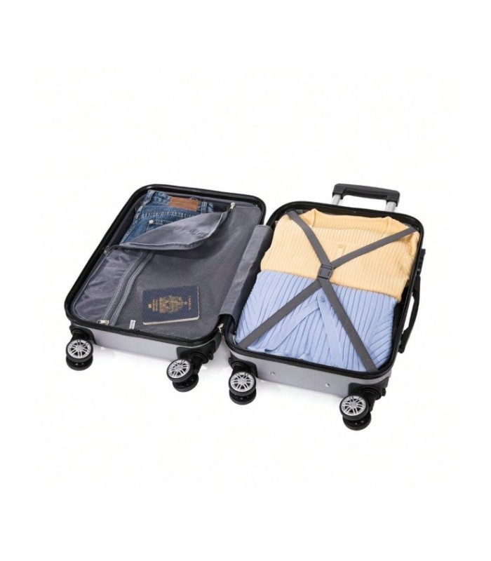 RAYKONG Mala de cabine ABS 55x40x20cm (40L) - Carrinho de bagagem de mão pequeno - 4 rodas duplas giratórias 360° - Prata