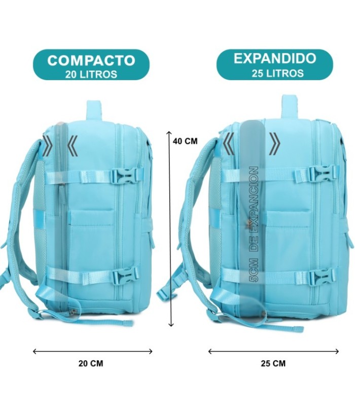 1990s Mochila de cabine expansível para Ryanair 40x25x20-25cm, bolsa de sapato, adapta-se a 14 computadores portáteis - Azul
