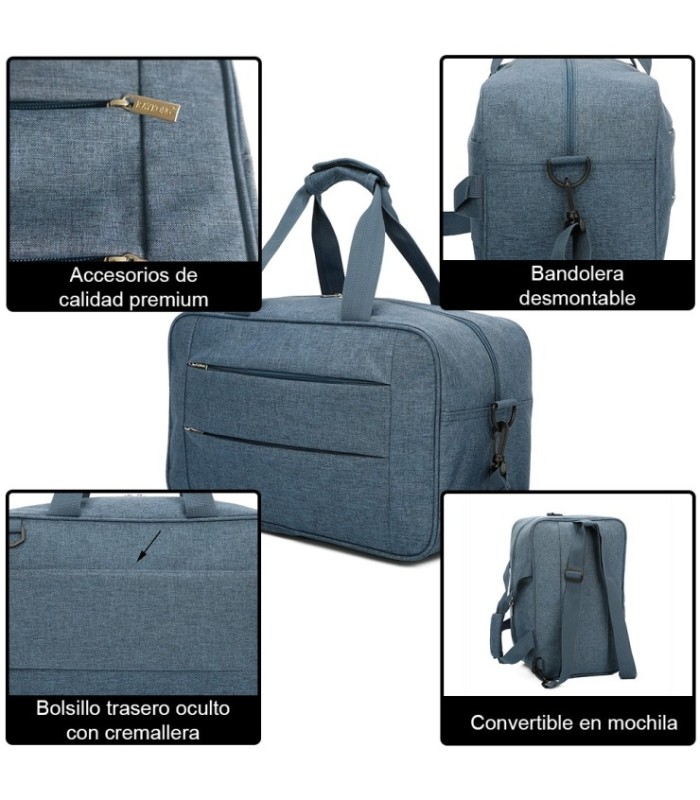 RAYKONG Bolsa de Cabine Ryanair 40x20x25cm convertível em mochila - Azul-marinho
