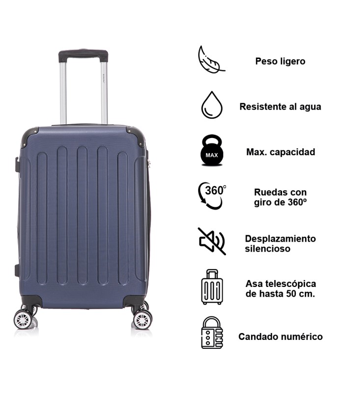 RAYKONG Mala Média ABS 66x43x25cm | 71L | 24 polegadas | até 23kg semi-rígido - Azul Marinho