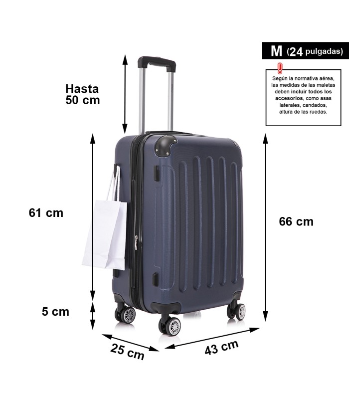 RAYKONG Mala Média ABS 66x43x25cm | 71L | 24 polegadas | até 23kg semi-rígido - Azul Marinho