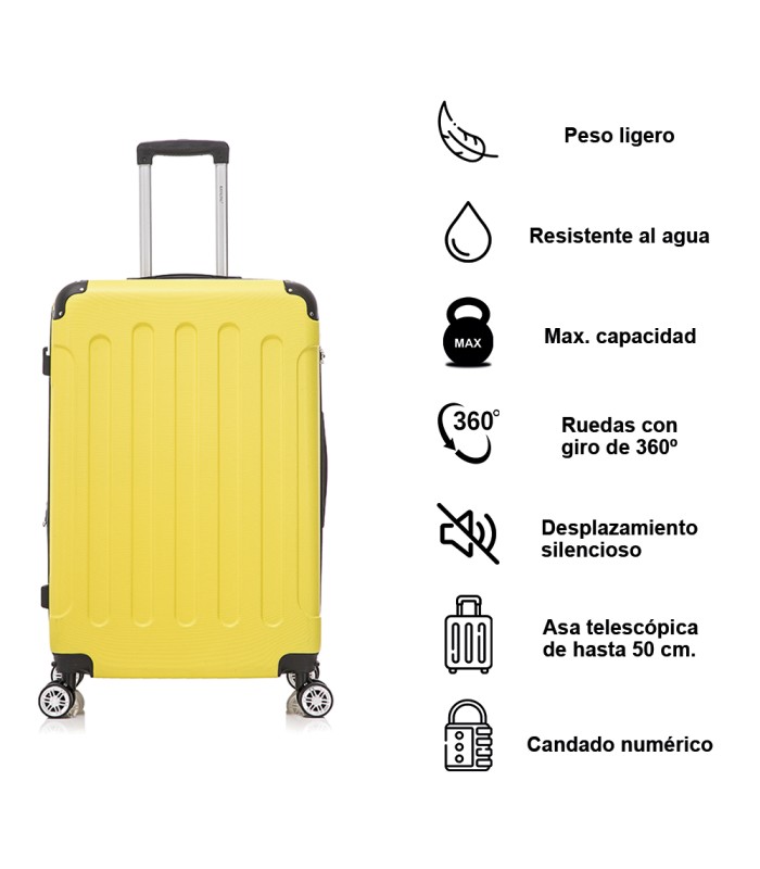 RAYKONG Mala Média ABS 66x43x25cm | 71L | 24 polegadas | até 23kg semi-rígido - Amarelo