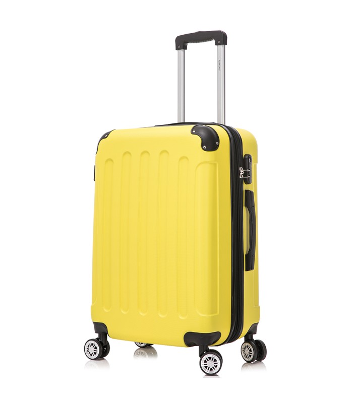 RAYKONG Mala Média ABS 66x43x25cm | 71L | 24 polegadas | até 23kg semi-rígido - Amarelo