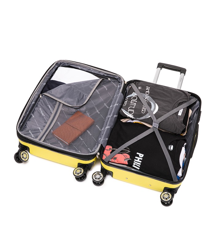 RAYKONG Mala Média ABS 66x43x25cm | 71L | 24 polegadas | até 23kg semi-rígido - Amarelo