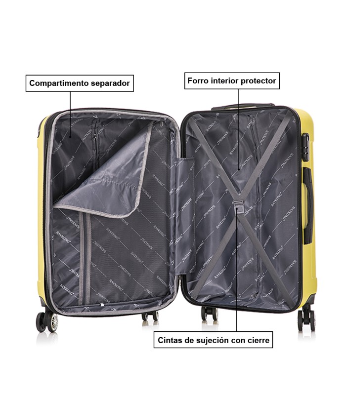 RAYKONG Mala Média ABS 66x43x25cm | 71L | 24 polegadas | até 23kg semi-rígido - Amarelo