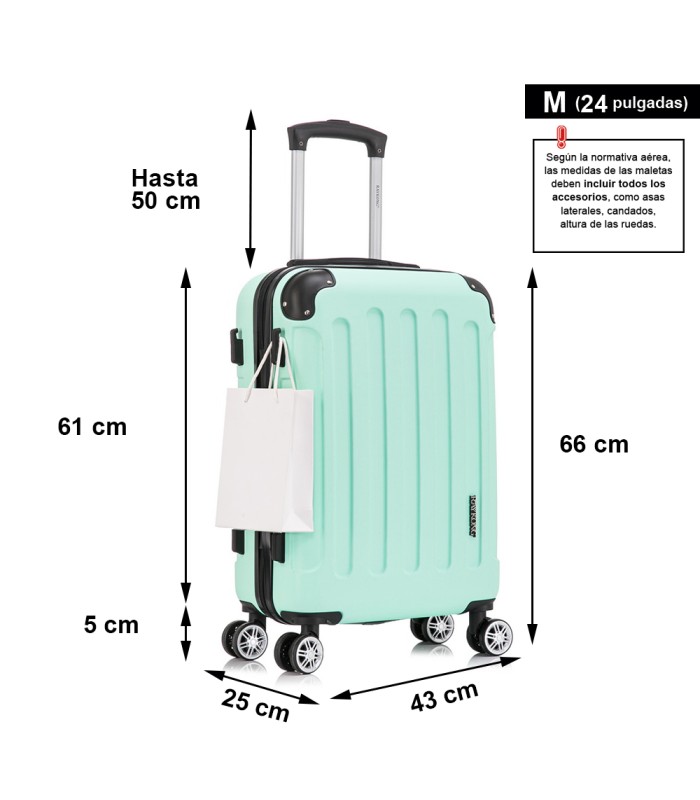 RAYKONG Mala Média ABS 66x43x25cm | 71L | 24 polegadas | até 23kg semi-rígido - Hortelã