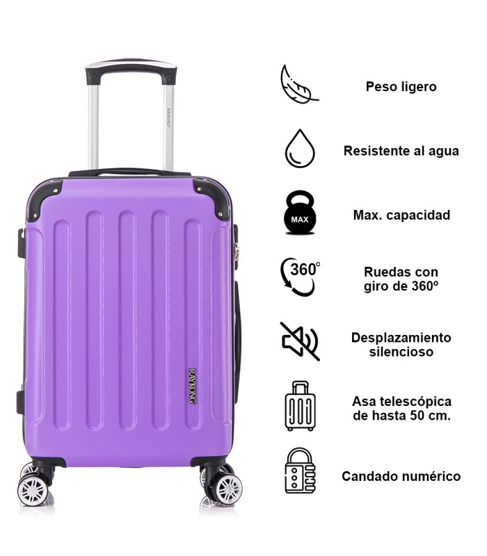 RAYKONG Mala Média ABS 66x43x25cm | 71L | 24 polegadas | até 23kg semi-rígido - Roxo