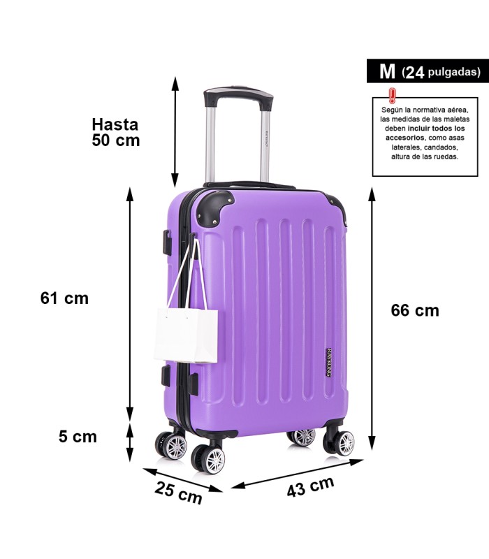 RAYKONG Mala Média ABS 66x43x25cm | 71L | 24 polegadas | até 23kg semi-rígido - Roxo