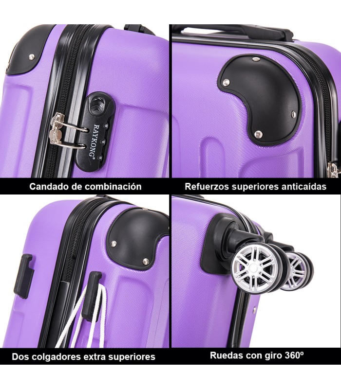 RAYKONG Mala Média ABS 66x43x25cm | 71L | 24 polegadas | até 23kg semi-rígido - Roxo