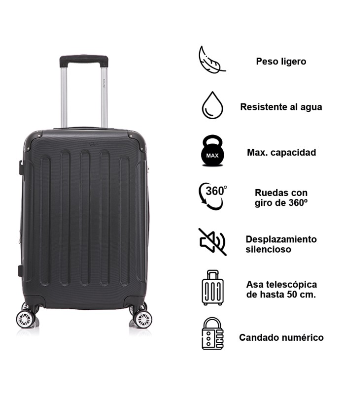 RAYKONG Mala Média ABS 66x43x25cm | 71L | 24 polegadas | até 23kg semi-rígido - Preto