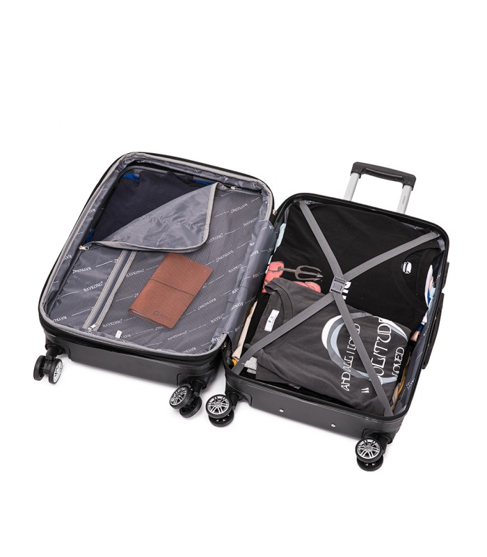 RAYKONG Mala Média ABS 66x43x25cm | 71L | 24 polegadas | até 23kg semi-rígido - Preto