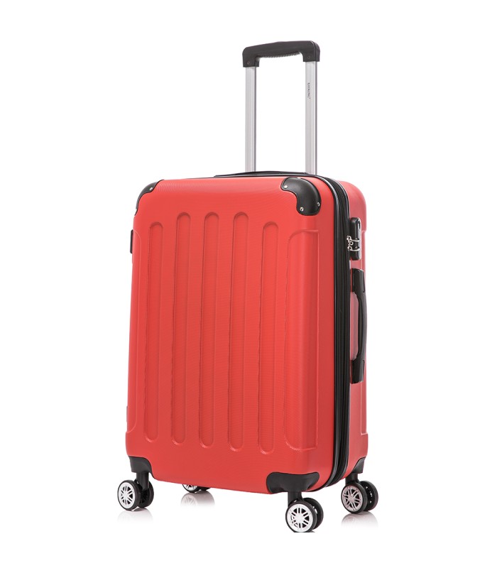 RAYKONG Mala Média ABS 66x43x25cm | 71L | 24 polegadas | até 23kg semi-rígido - Vermelho