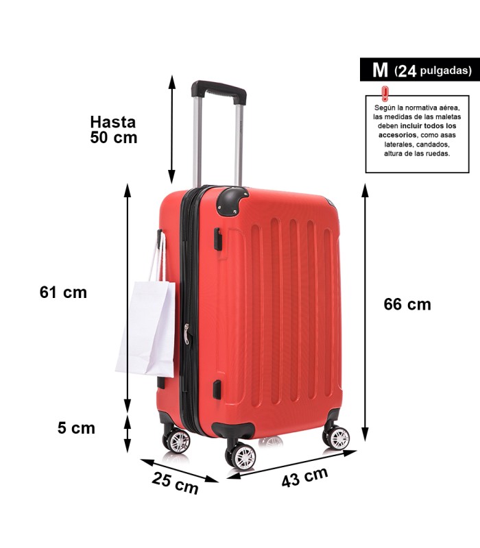 RAYKONG Mala Média ABS 66x43x25cm | 71L | 24 polegadas | até 23kg semi-rígido - Vermelho