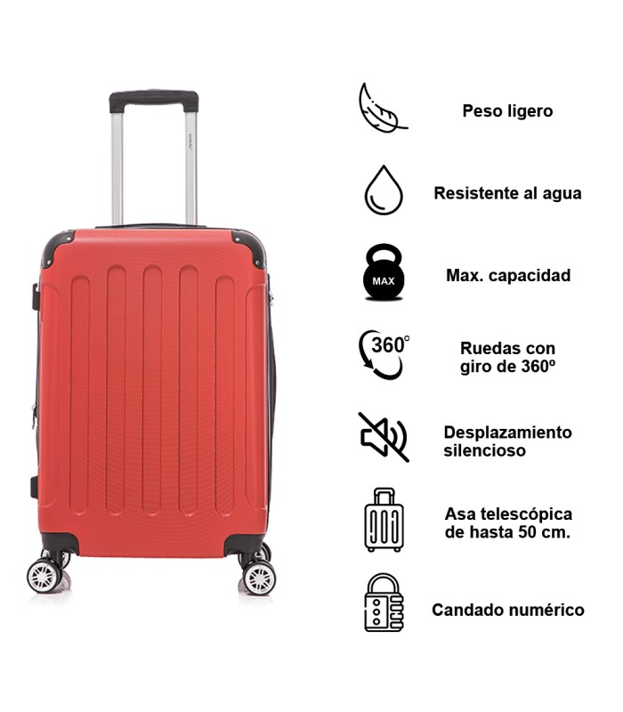 RAYKONG Mala Média ABS 66x43x25cm | 71L | 24 polegadas | até 23kg semi-rígido - Vermelho