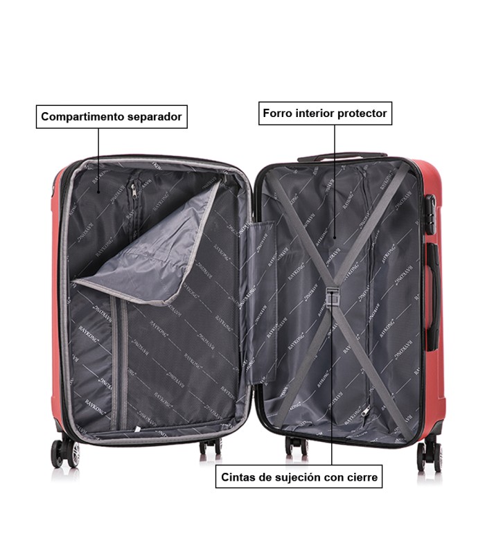 RAYKONG Mala Média ABS 66x43x25cm | 71L | 24 polegadas | até 23kg semi-rígido - Vermelho