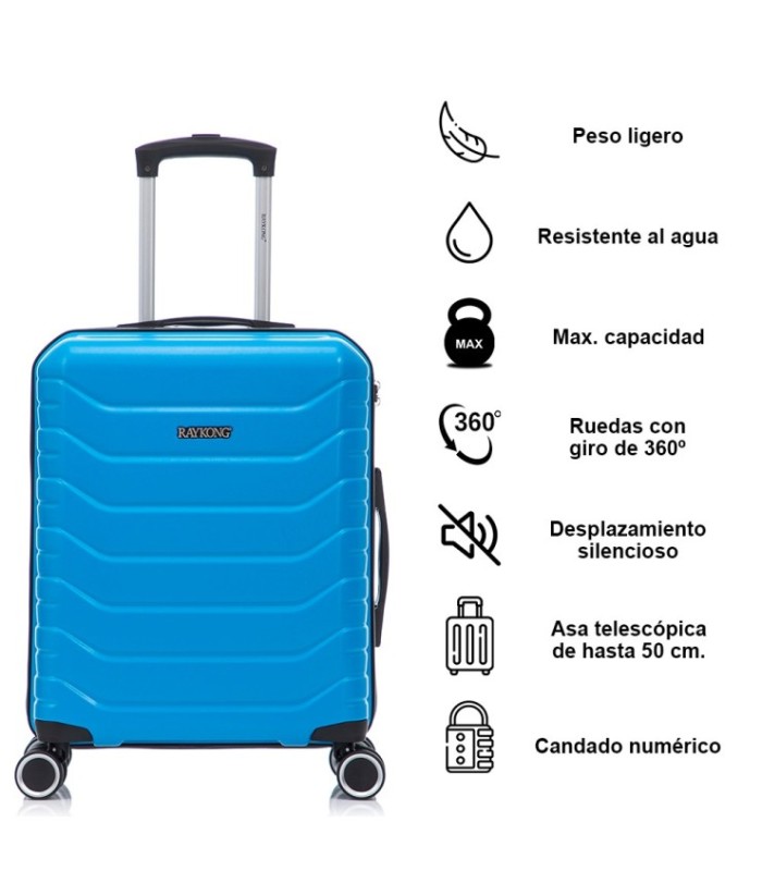 RAYKONG Mala de cabine ABS+PC 55x40x20cm | 40L | 20 polegadas | Semi-rígido com fecho de combinação - Turquesa