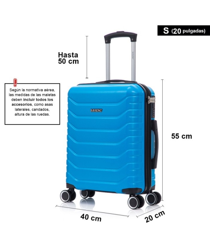 RAYKONG Mala de cabine ABS+PC 55x40x20cm | 40L | 20 polegadas | Semi-rígido com fecho de combinação - Turquesa